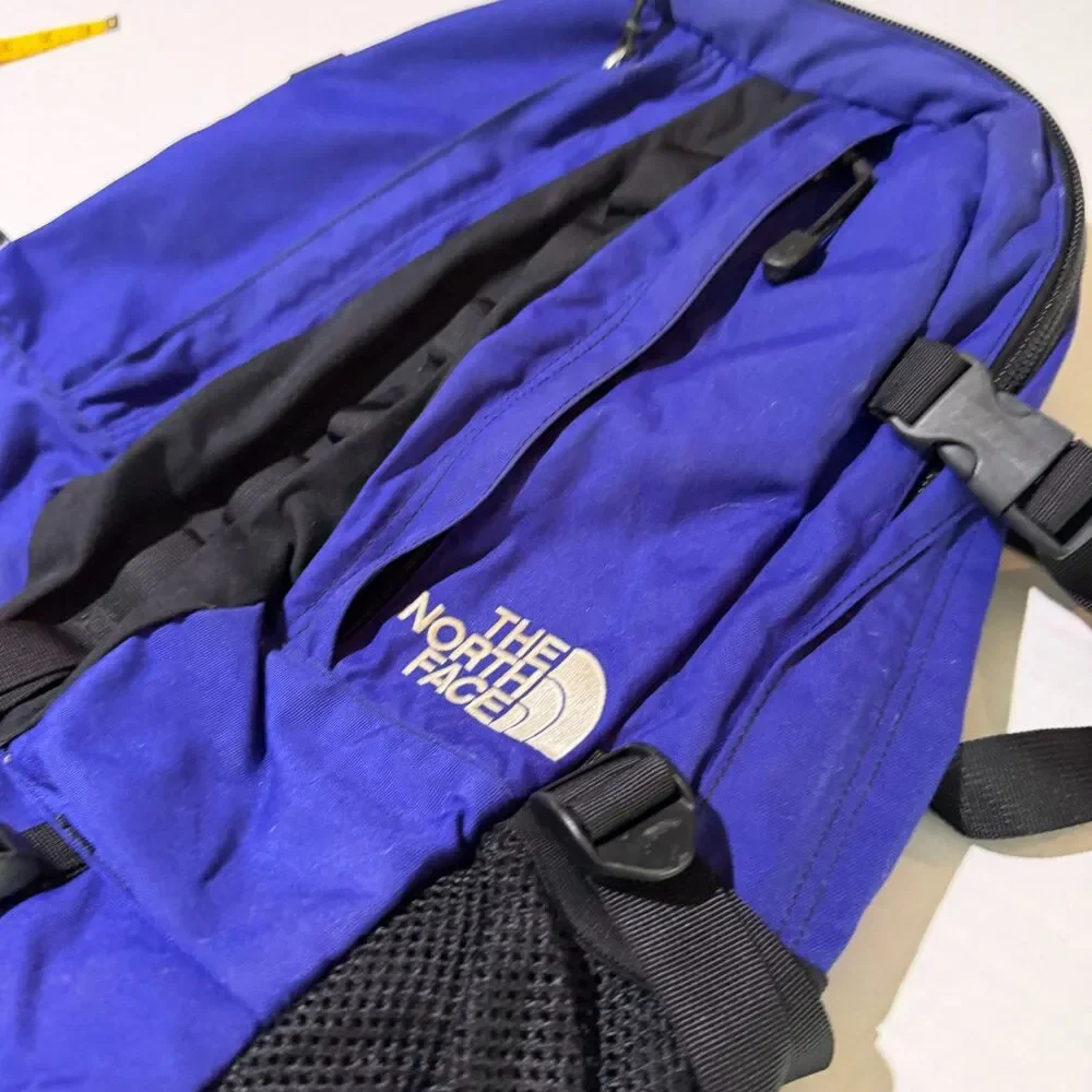 Vintage 90s The North Face Hiking Backpack, Black Royal Blue Outdoor Daypack